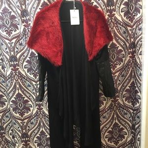 Faux Fur Panel Hooded Plus Size Asymmetric Coat